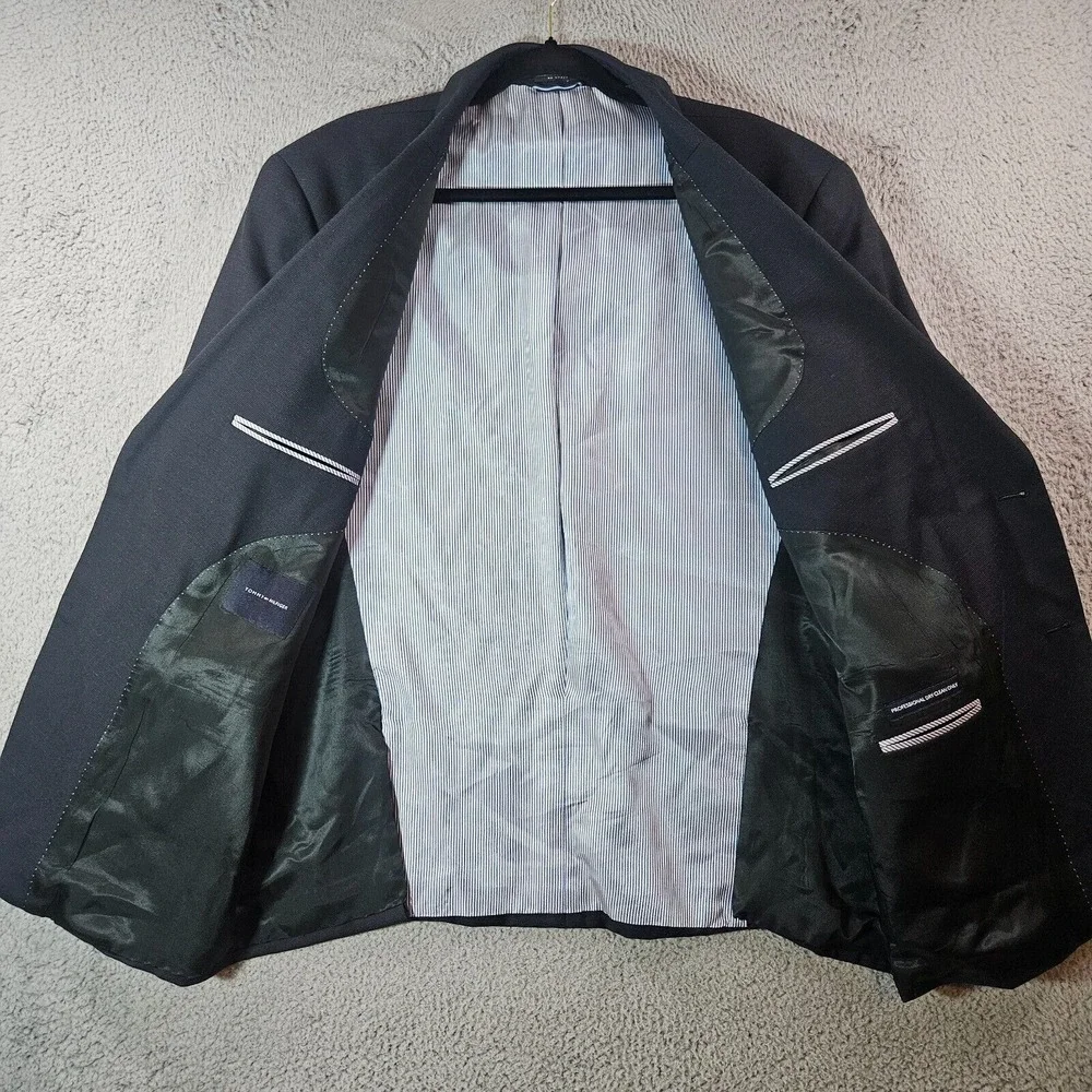 Tommy Hilfiger Suit Blazer Sport Coat Men 48R Wool 2-Button Textured‎ Black - Picture 10 of 16